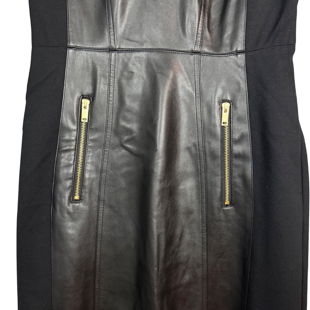 INC INTERNATIONAL CONCEPTS Women's V-Neck Faux-Leather Midi Dress, Black, Size 8 - Picture 4 of 10